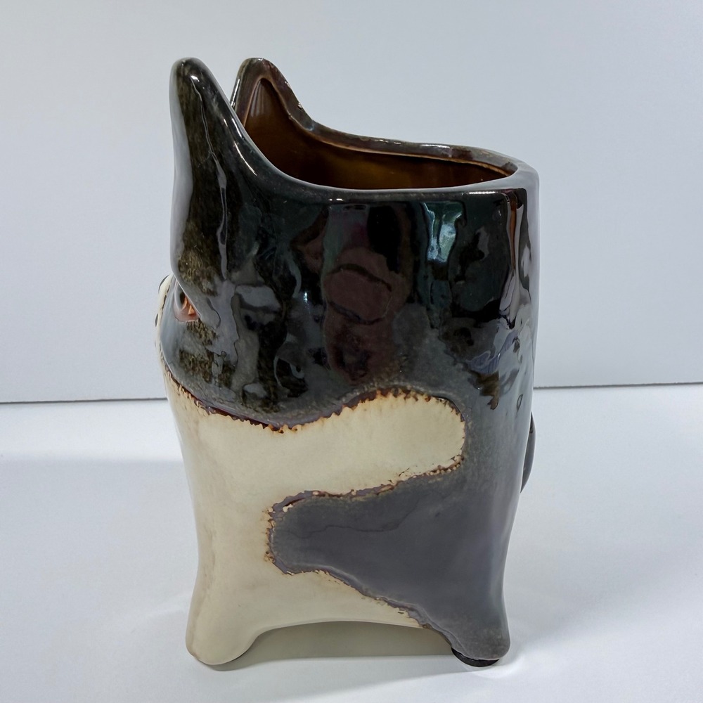 Boston Terrier French Bulldog Ceramic Planter Glossy Black Dog Vase Holder 6.5" - Picture 3 of 9